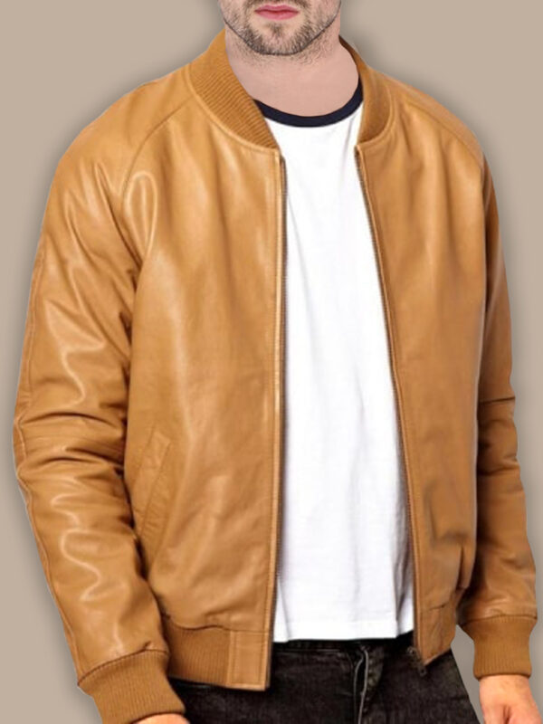 Men Casual Tan Brown Bomber Jacket
