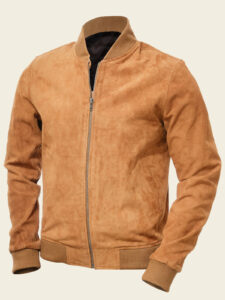 Men Tan Suede Bomber Jacket - Mauve Tree