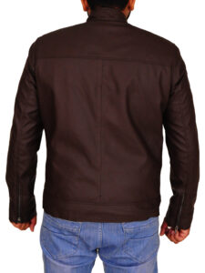 Brown Faux Leather Men Jacket - Image 2
