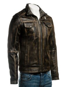 Men Vintage Biker Leather Jacket - Mauve Tree - Image 5