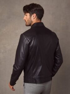 Men Vintage Black Leather Jacket - Mauve Tree - Image 2