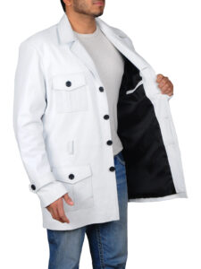 White Leather Men Coat - Image 3