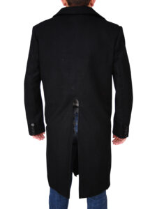 Men Black Wool Long Coat - Image 2