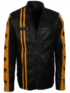 Men Yellow Stripes Biker Jacket - Image 3