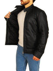 Mandarin Collar Leather Jacket - Image 4