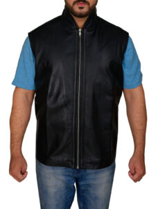Men Sleek Black Leather Vest