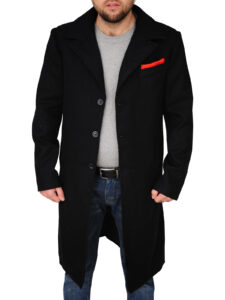 Men Black Wool Long Coat