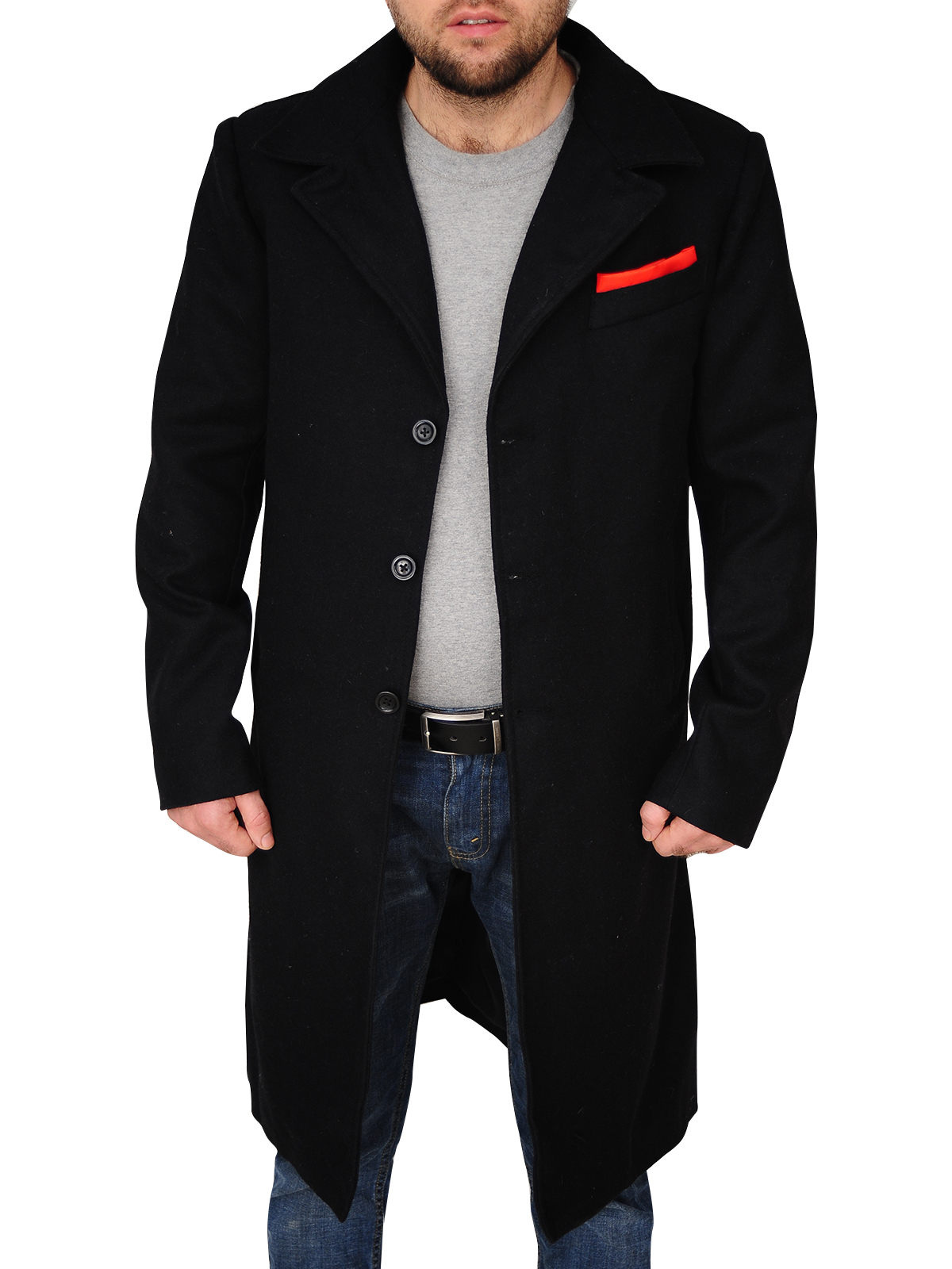 mens-black-wool-coat.jpg Men Black Wool Long Coat - Image 1