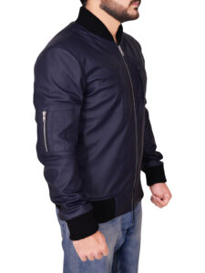 Navy Blue Varsity Leather Jacket - Mauve Tree - Image 3