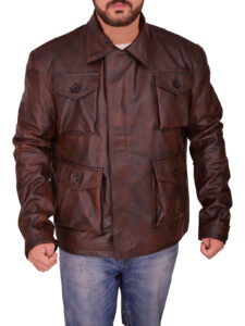 Men Brown Flap Pocket Jacket - Image 5