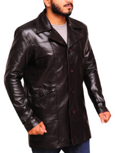 Shiny Brown Leather Coat - Image 3