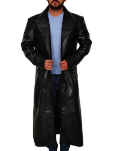 Men's Croc Pattern Leather Coat - Mauve Tree