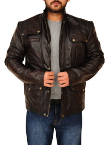 Mens Dark Brown Leather Jacket - Mauve Tree