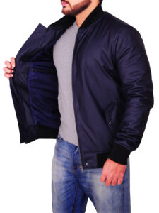 Men Navy Blue Varsity Jacket - Image 4