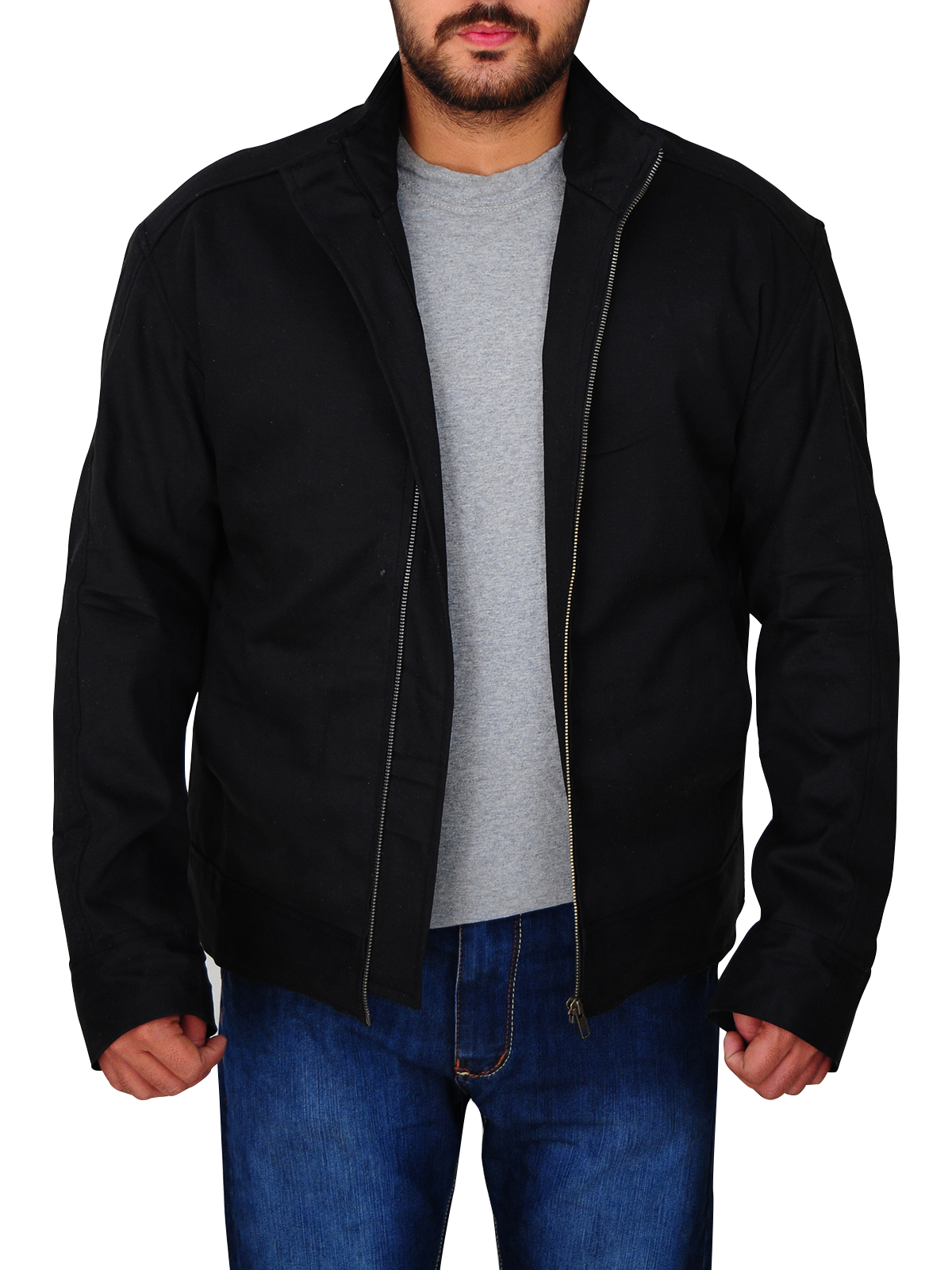 mens-simple-black-cotton-jacket.jpg Men's Simple Black Cotton Jacket - Image 1