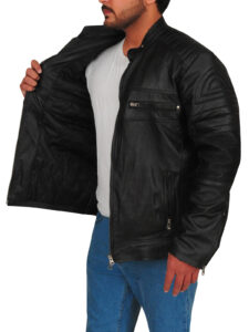 Cafe Racer Black Leather Jacket - Image 4