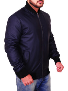 Men Navy Blue Varsity Jacket - Image 3