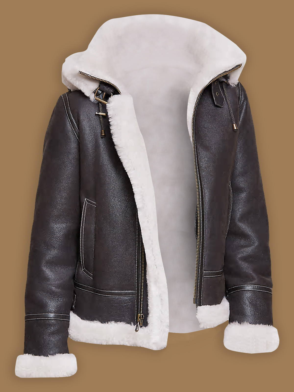 new-1.jpg Men Black Shearling Leather Jacket With Hoodie - Image 1