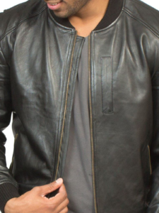 Men Black Lambskin Leather Bomber Jacket - Image 3