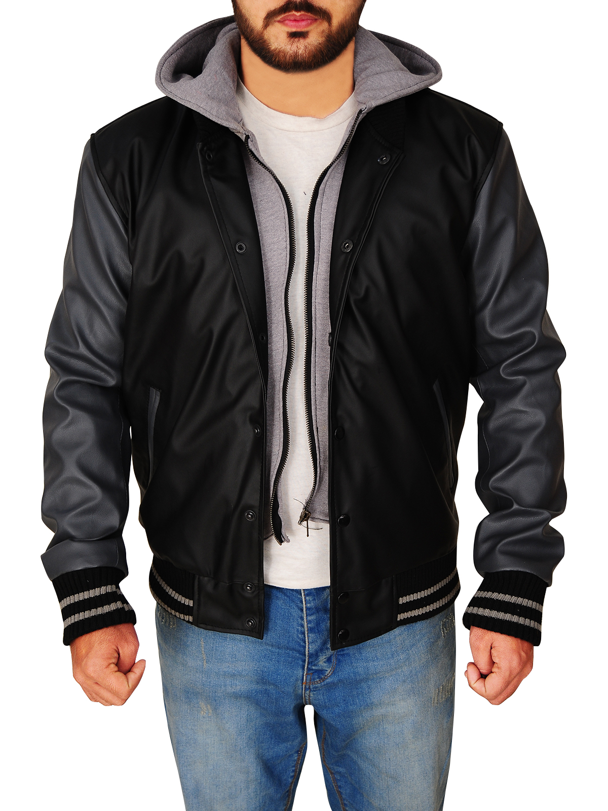 obey-varsity-black-jacket.jpg Varsity Black & Grey Hoodie Jacket - Image 1