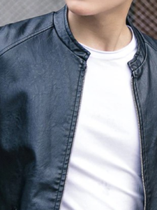 Casual Black Faux Leather Motorcycle Jacket For Men - Image 2