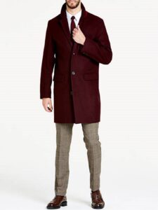 Men Maroon Wool Walker Coat - Image 3
