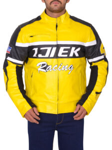Black & Yellow Biker Leather Jacket - Mauve Tree - Image 5