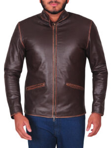 Brown Slim Fit Men Leather Jacket - Image 5