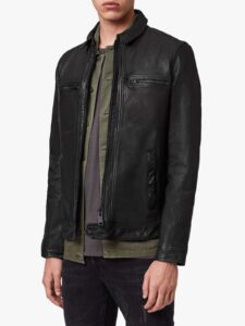 Men Solid Black Leather Jacket - Image 4