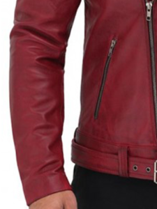 Maroon Leather Biker Jacket Mens - Image 3