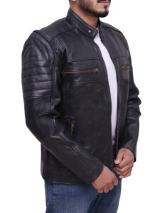 Black Cafe Racer Biker Jacket - Image 3