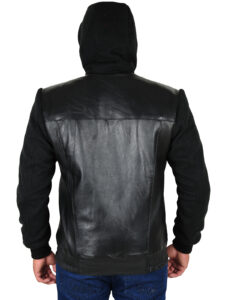 Fleece Hoodie Leather Jacket - Image 3
