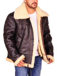 Dark Brown Sheepskin Leather Jacket - Image 3