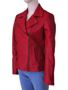 Women Red Brando Leather Jacket - Image 4