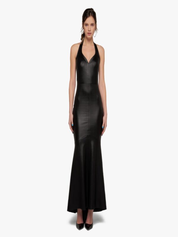 Neckline Dress Stretch Leather