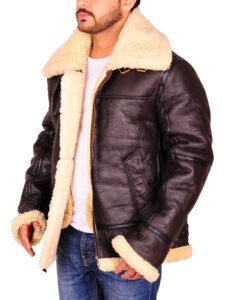 Dark Brown Sheepskin Leather Jacket - Image 5