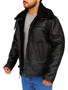 B3 Aviator Bomber Sheepskin Black Jacket - Image 5