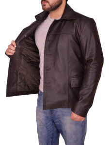 Mens Classic Brown Leather Jacket - Image 4
