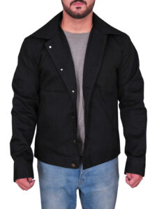 Black Casual Cotton Jacket Mens - Image 5