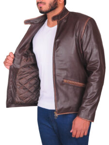 Brown Slim Fit Men Leather Jacket - Image 4