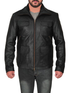 Men Basic Black Leather Jacket - Image 5