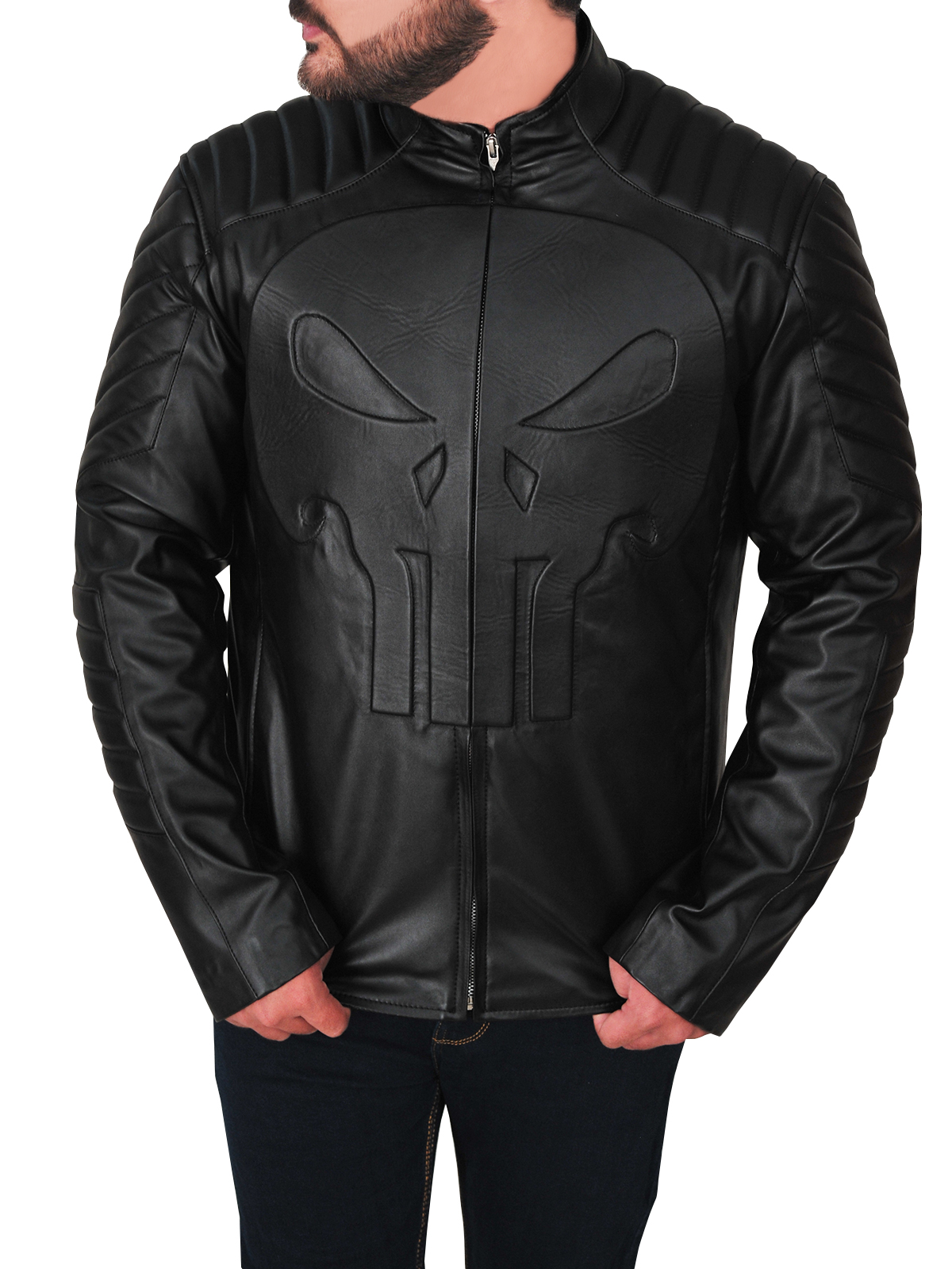 sleek-black-skull-men-leather-jacket.jpg Dapper Black Skull Leather Jacket - Image 1