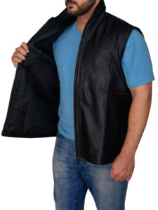 Men Sleek Black Leather Vest - Image 4