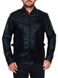 Shirt Collar Black Leather Jacket - Mauve Tree - Image 5