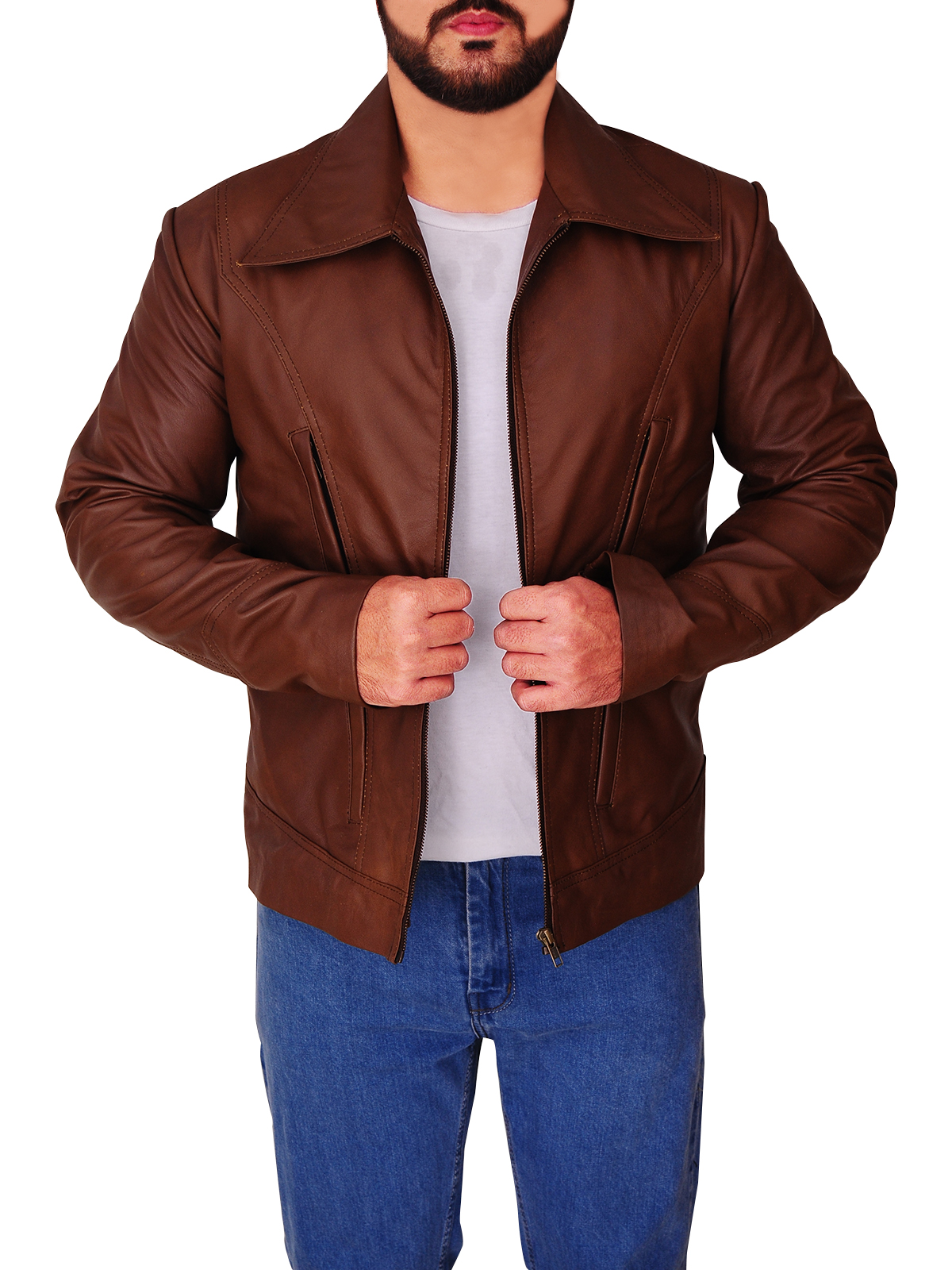 sleek-men-brown-leather-jacket.jpg Dapper Brown Leather Jacket - Image 1