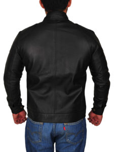 Men's Black Racer Leather Jacket - Image 2