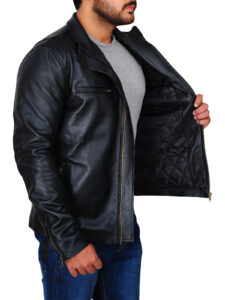 Men's Black Leather Jacket - Image 3