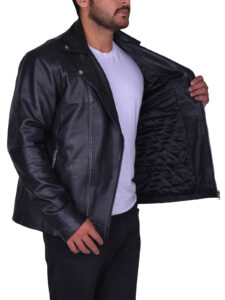 Black Lapel Collar Leather Jacket - Image 3