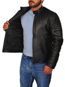 Dapper Black Leather Jacket For Men - Image 4