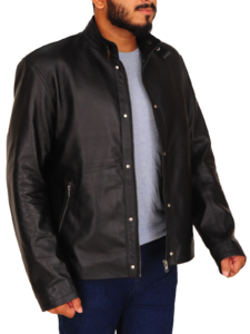 Men Black Snap Tab Collar Jacket - Image 3